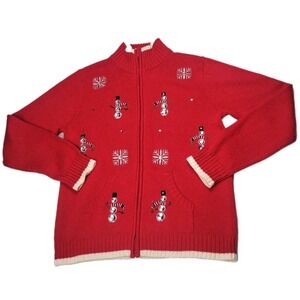 Women's Crystal Kobe Medium Winter Christmas Cardigan Knitted Sweater Snowman
